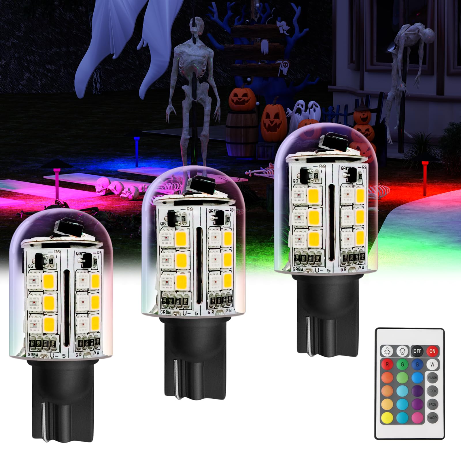 Noobibaba T10 LED Bulb Color Changing, RGB T10 T5 Wedge Base